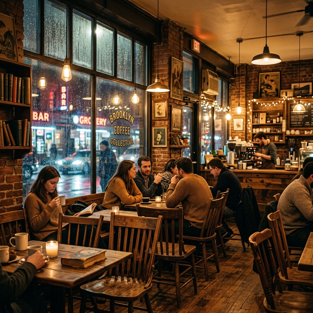 A warm coffee shop gathering offline